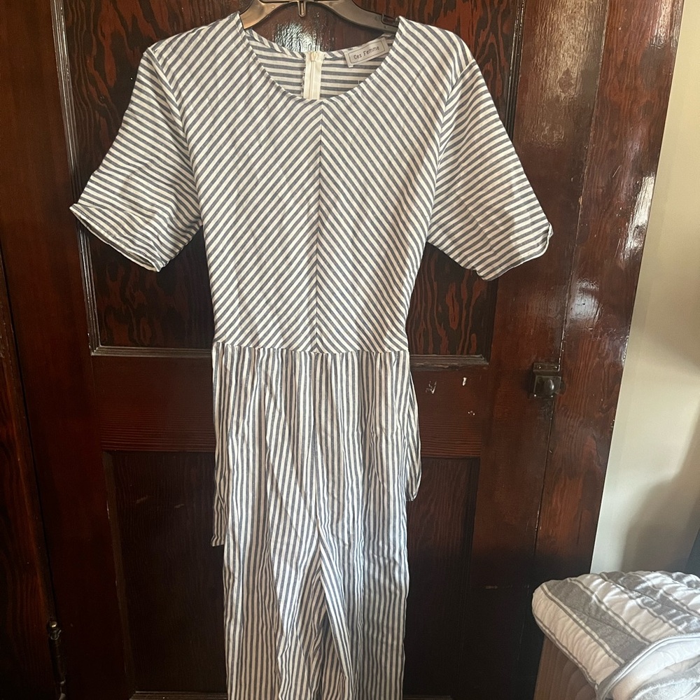 Ces Femme blue and White Striped jumpsuit